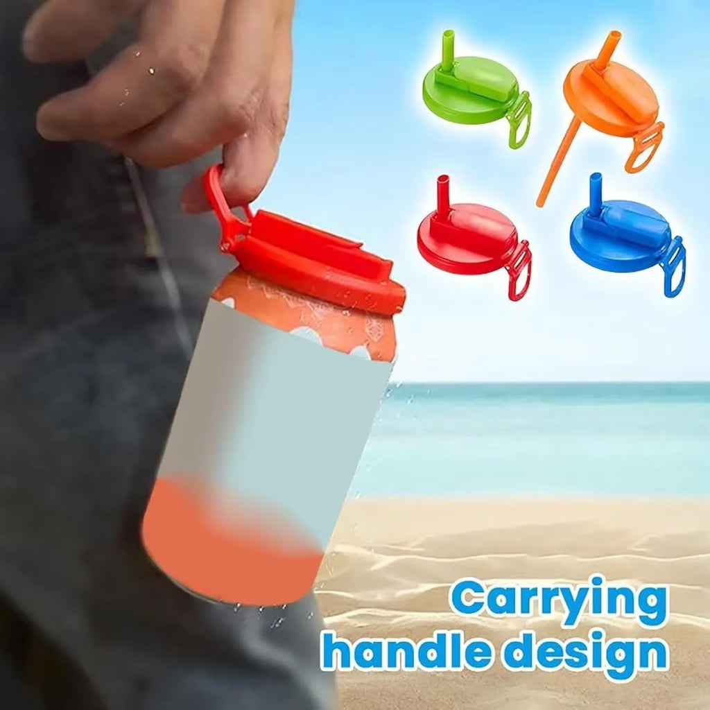 1Pcs Soda Can Lid and Silicone Straw Soda Can Lid Reusable Suitable for Canned Beverages Beer Juice 1Pcs with Straws