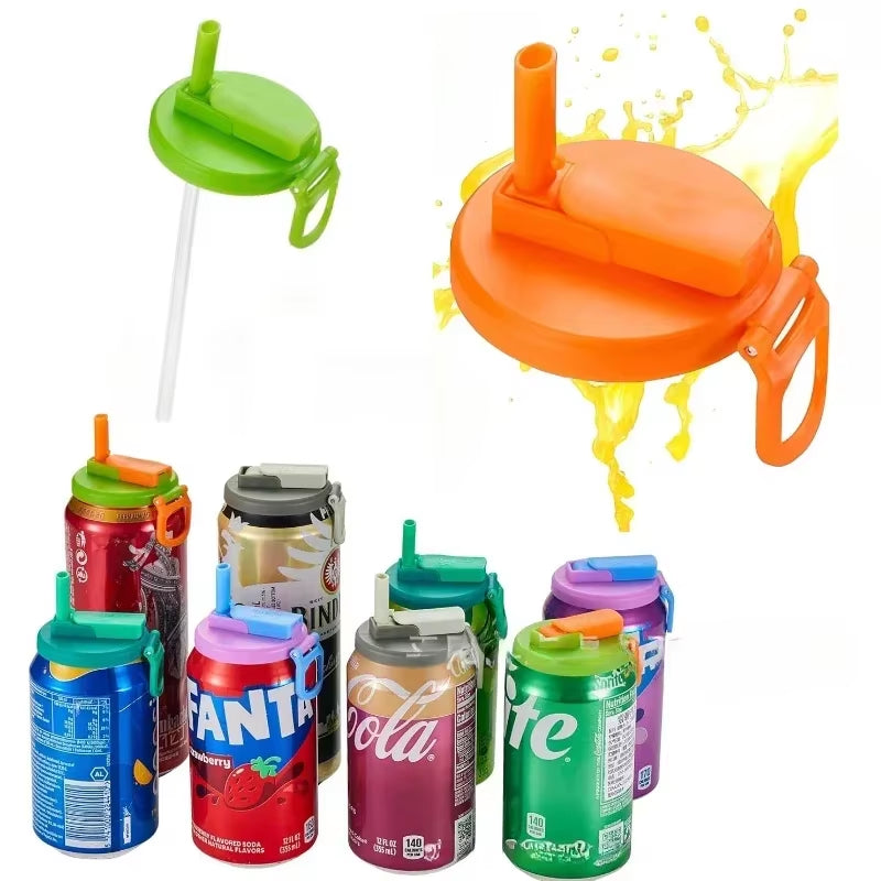 1Pcs Soda Can Lid and Silicone Straw Soda Can Lid Reusable Suitable for Canned Beverages Beer Juice 1Pcs with Straws