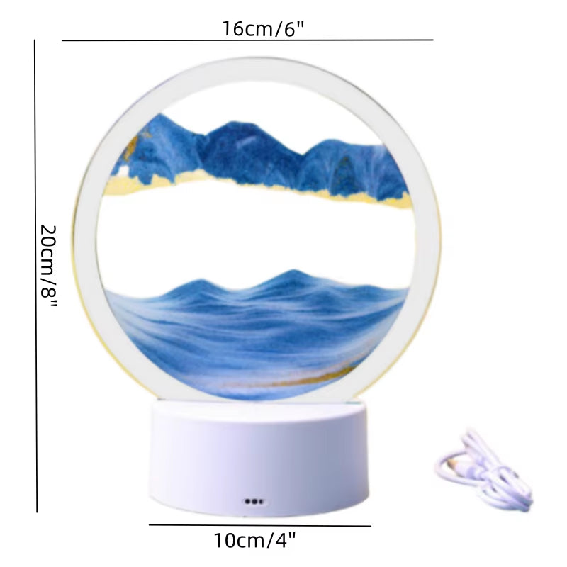 Color LED Flowing Sand Painting Table Lamp 3D Moving Sand Art Picture round Glass Hourglass Night Light Bedside Lamp Home Decor