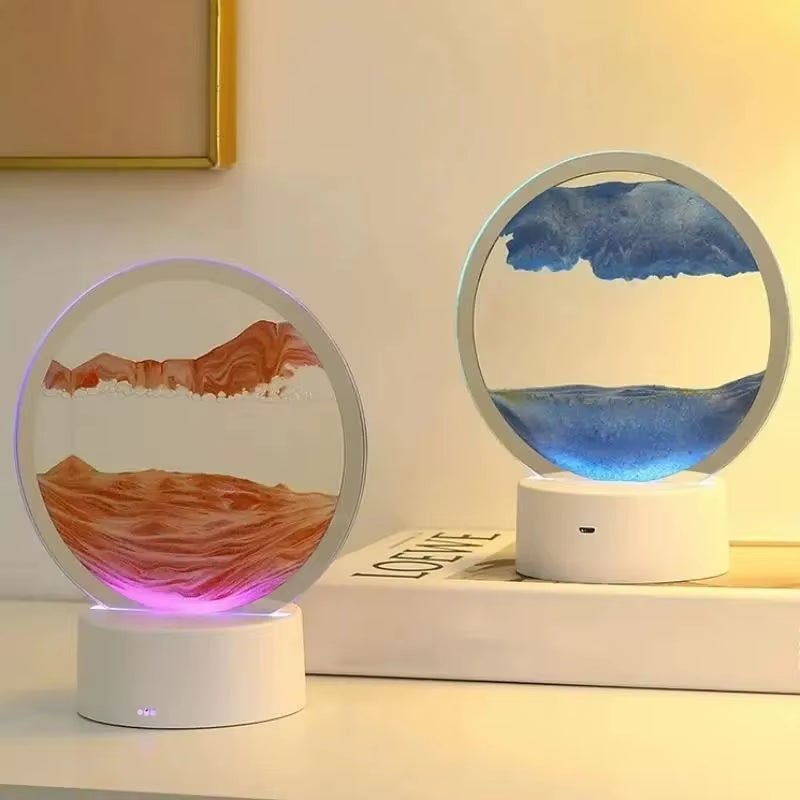 Color LED Flowing Sand Painting Table Lamp 3D Moving Sand Art Picture round Glass Hourglass Night Light Bedside Lamp Home Decor