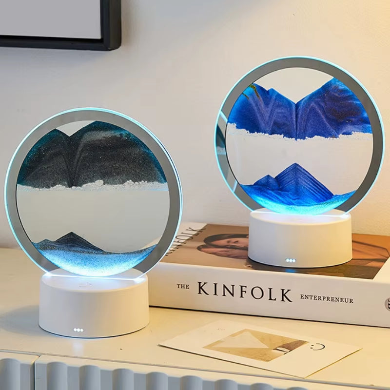Color LED Flowing Sand Painting Table Lamp 3D Moving Sand Art Picture round Glass Hourglass Night Light Bedside Lamp Home Decor