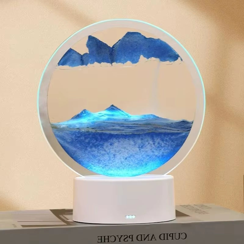 Color LED Flowing Sand Painting Table Lamp 3D Moving Sand Art Picture round Glass Hourglass Night Light Bedside Lamp Home Decor